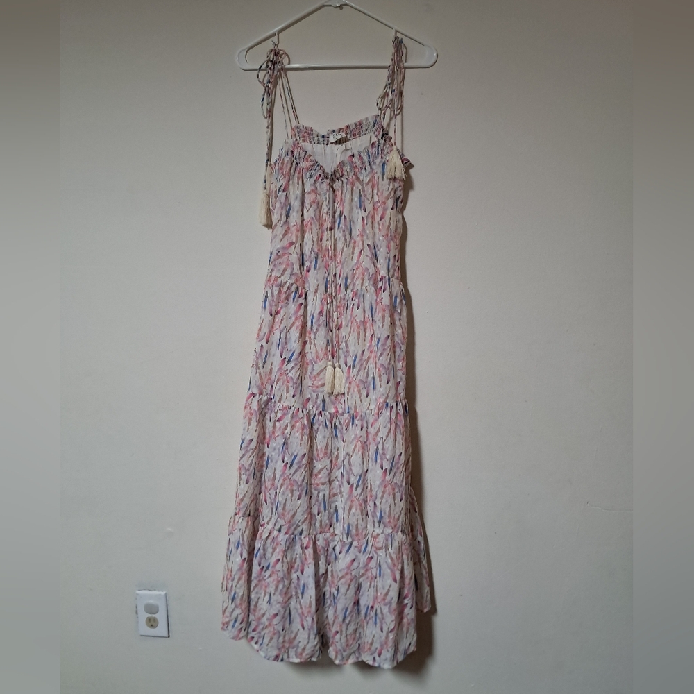 Storia tasseled tiered trapize swing Summer Lined midi dress size M. NWOT